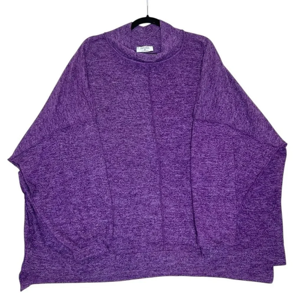 Zenana Plus Size Cowl Neck Knit Pullover Heathered Purple Size 3X